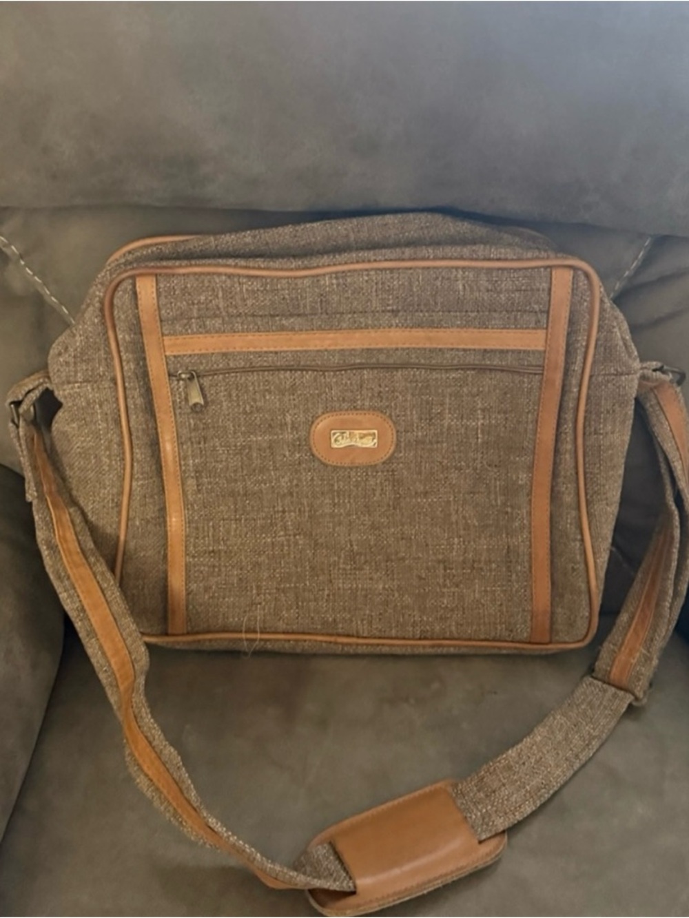 Men's Brown Canvas Messenger Bag with Leather Trim